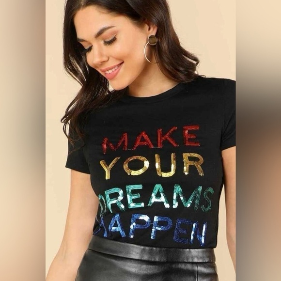 SHEIN Tops - SHEIN Sequin Slogan Tee size Large